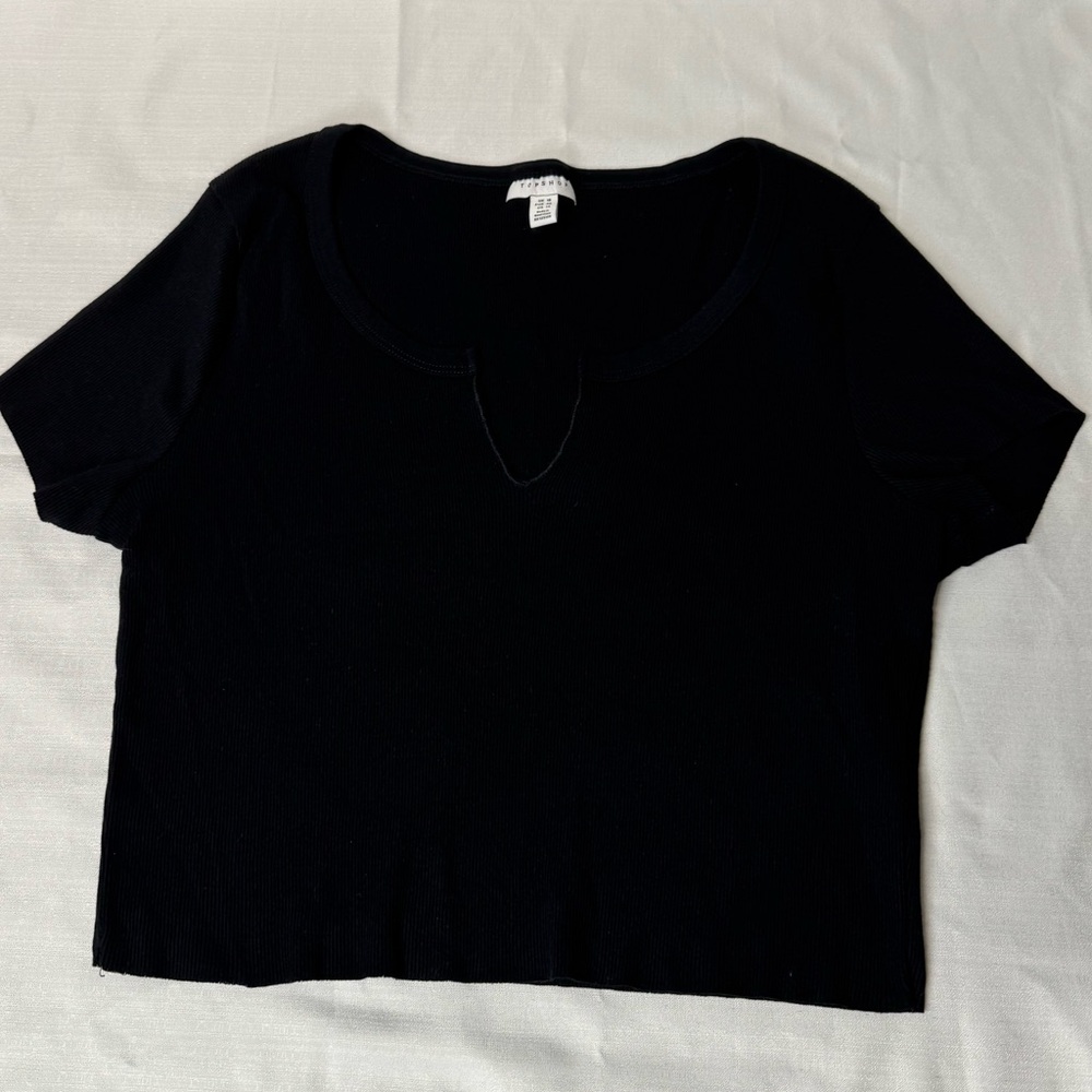 Topshop Black V-neck Crop Top